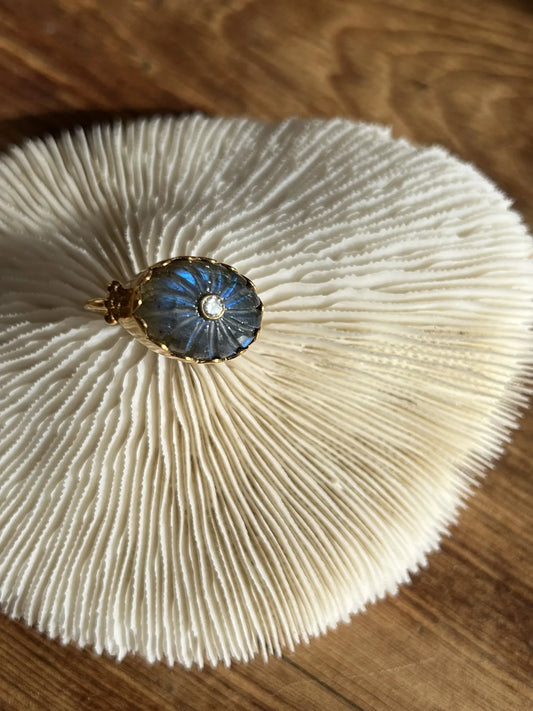 Ojigi bague Luce labradorite et cristal de roche