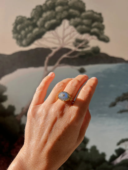 Ojigi bague Luce labradorite et cristal de roche