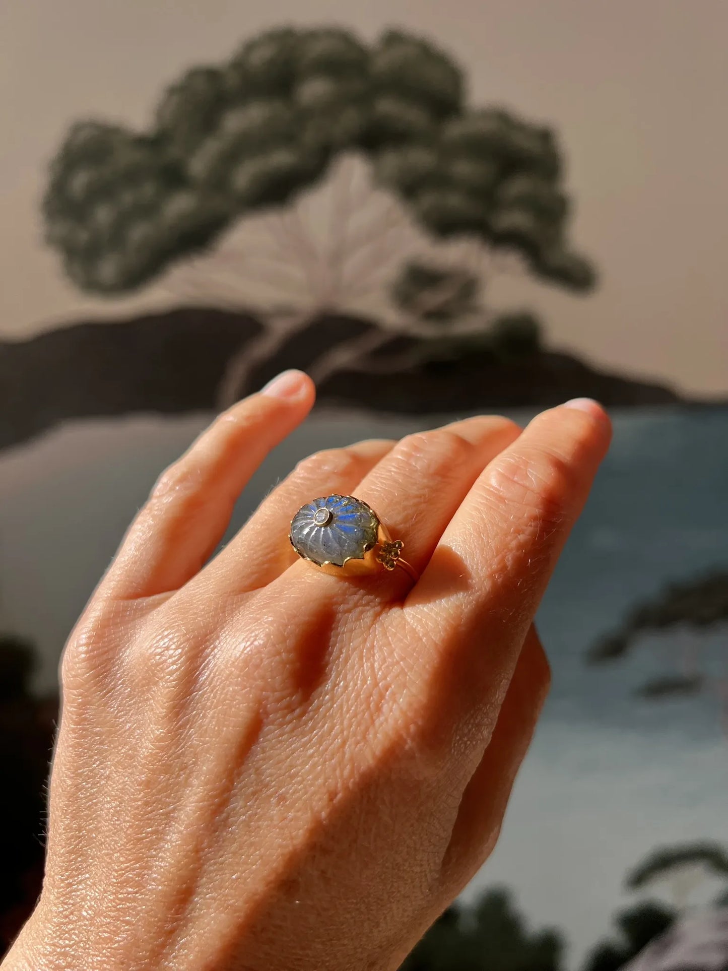 Ojigi bague Luce labradorite et cristal de roche