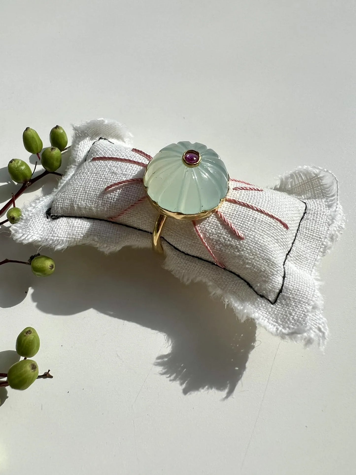 ojigi bague baie III Calcite aqua rubis