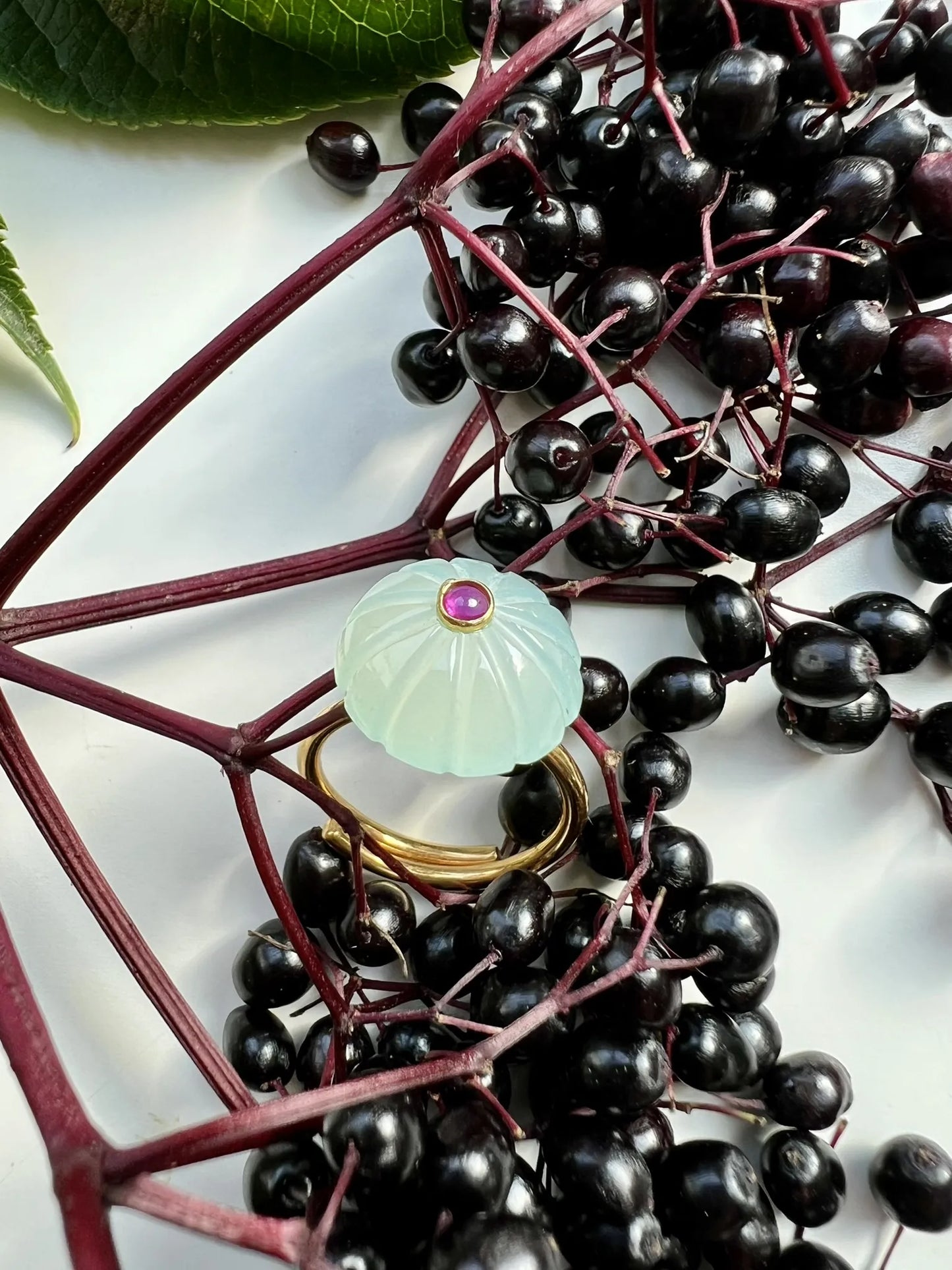 ojigi bague baie II Calcite aqua rubis