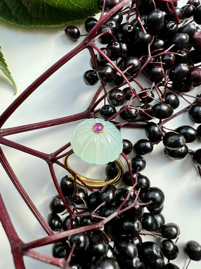 ojigi bague baie II Calcite aqua rubis