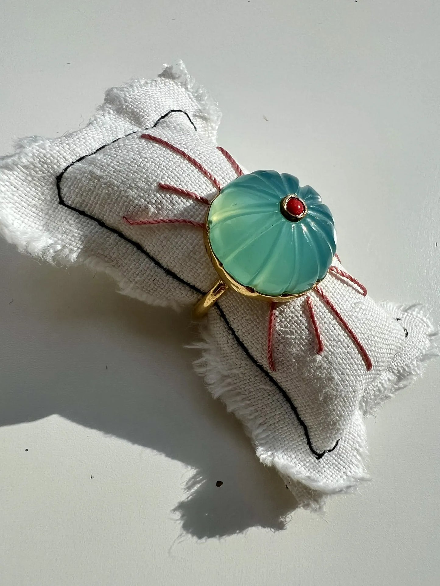 ojigi bague baie III calcite bleue et corail