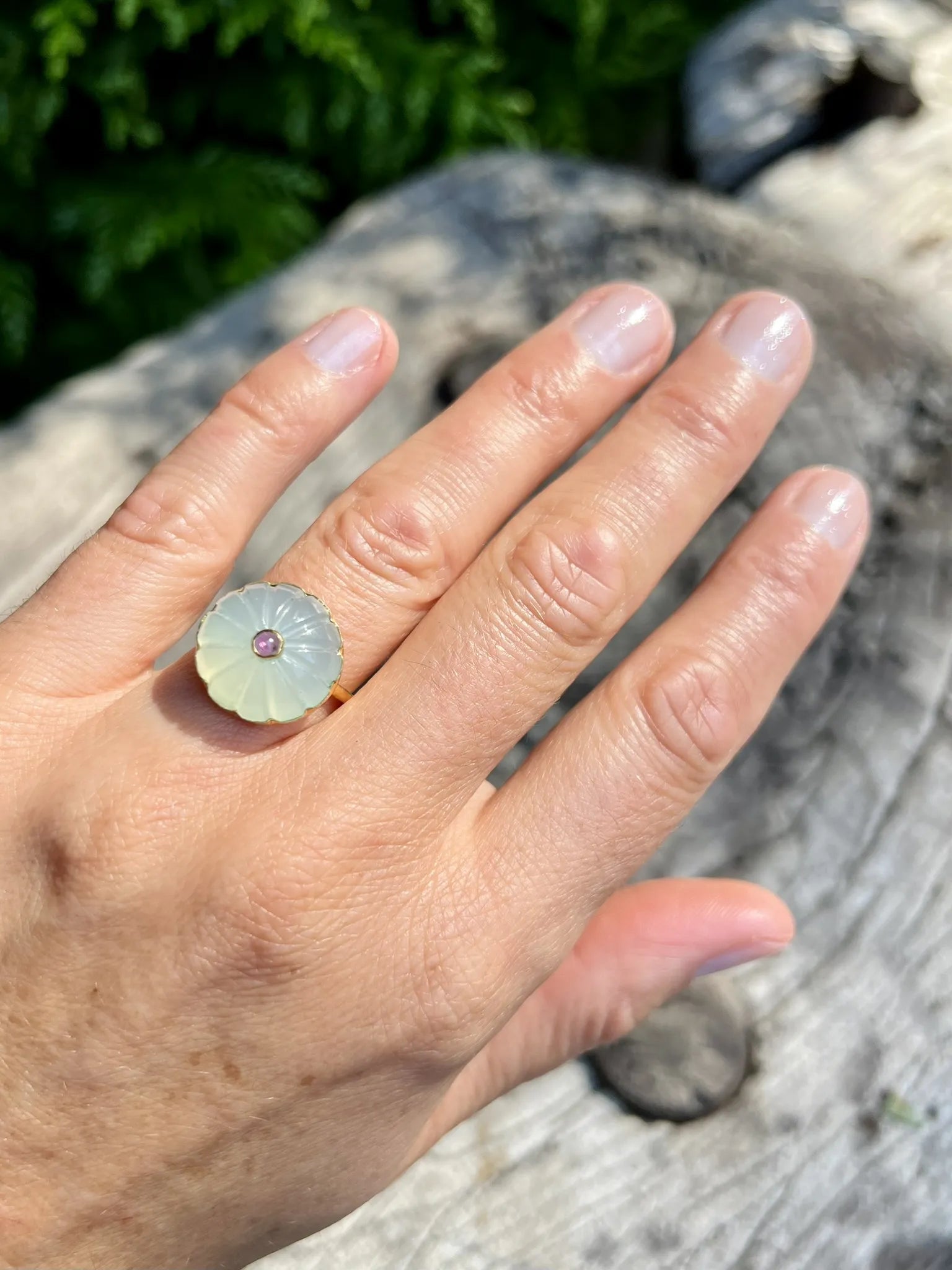 ojigi bague baie III Calcite aqua rubis