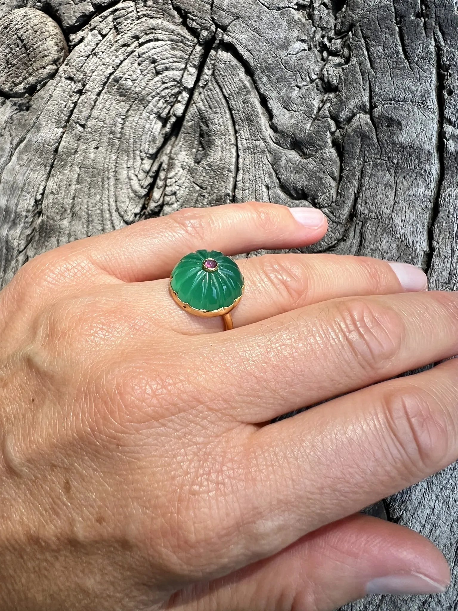 Ojigi bague baie III onyx vert et tourmaline