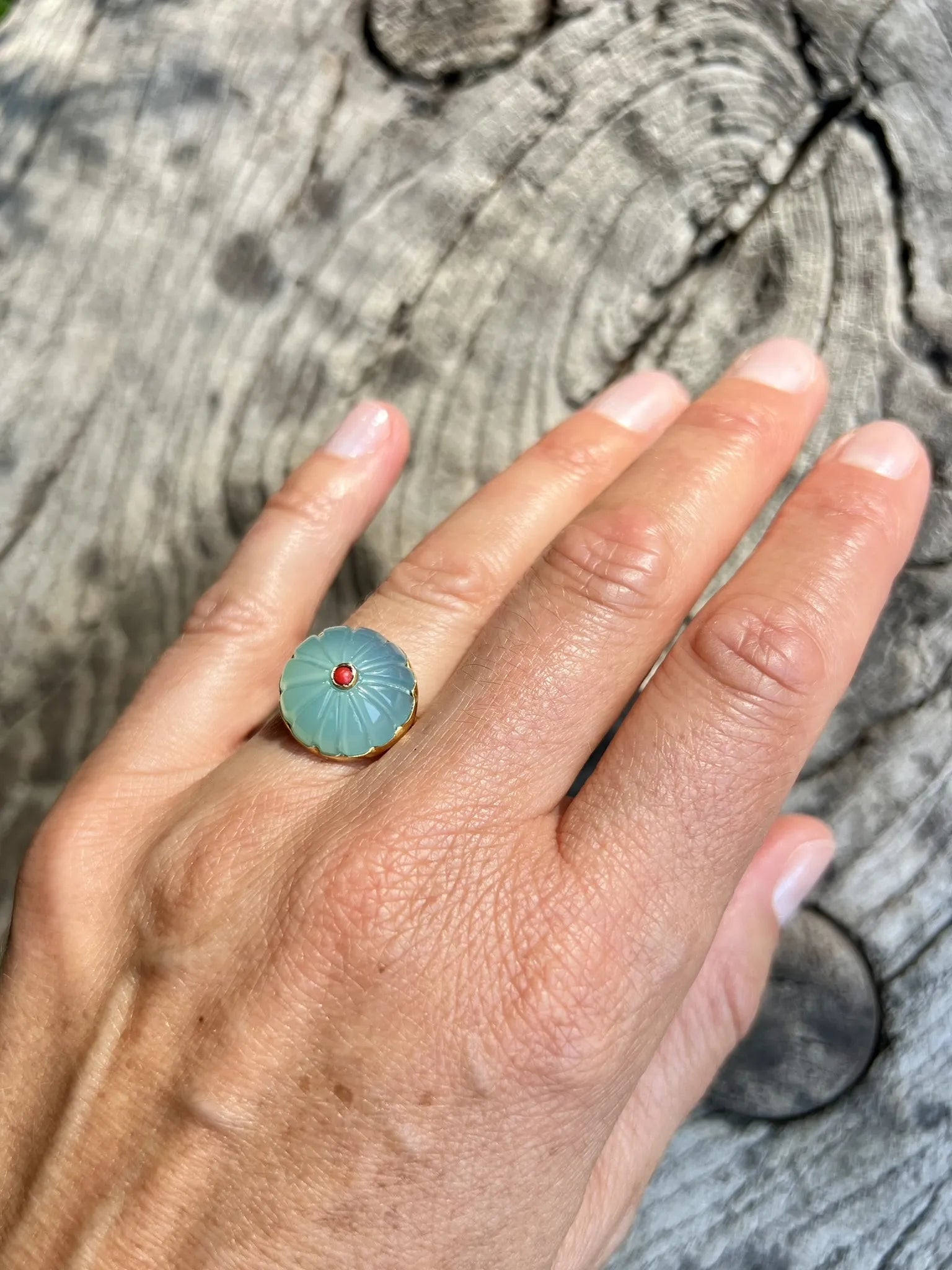 ojigi bague baie III calcite bleue et corail