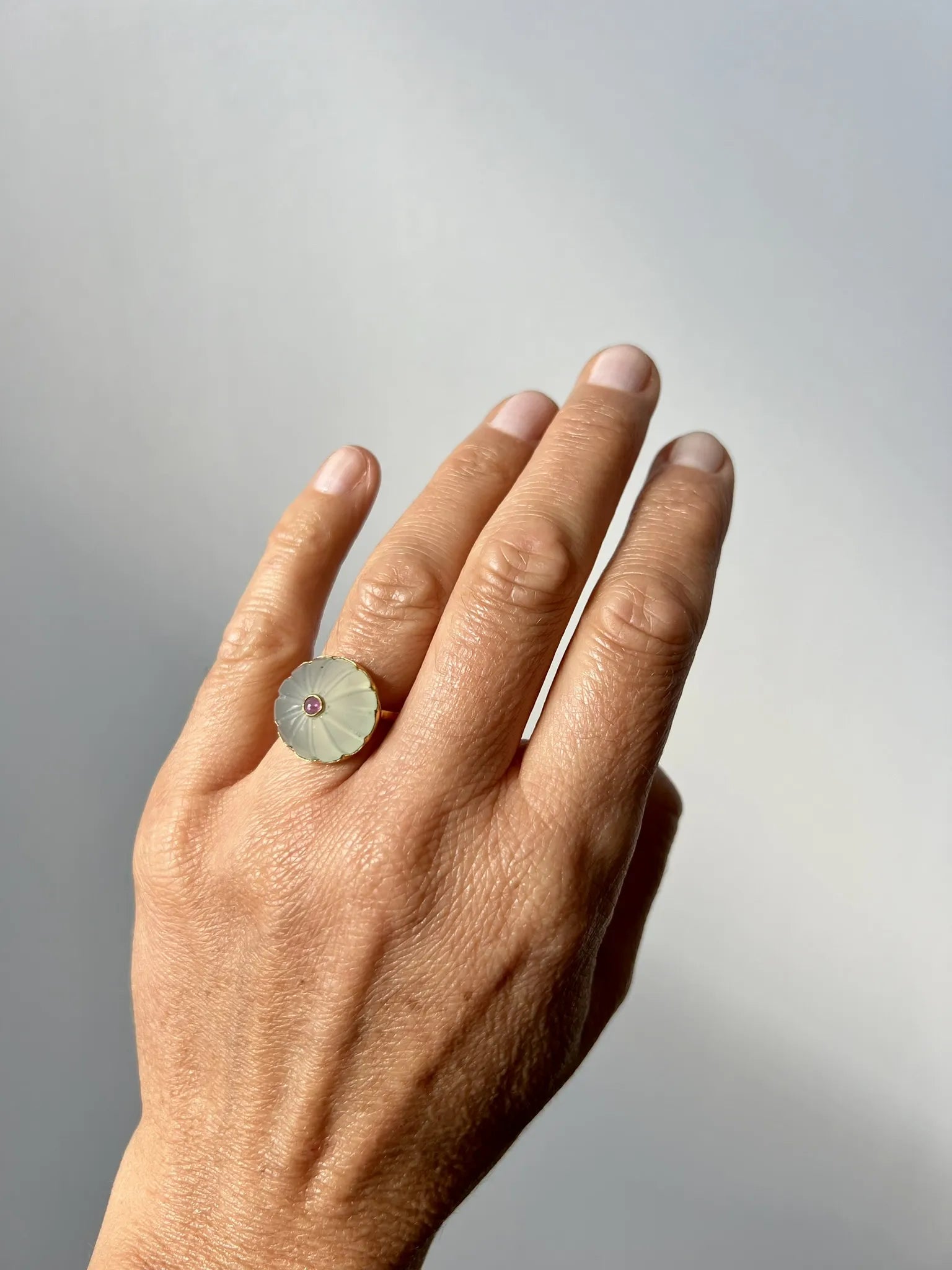 ojigi bague baie III Calcite aqua rubis