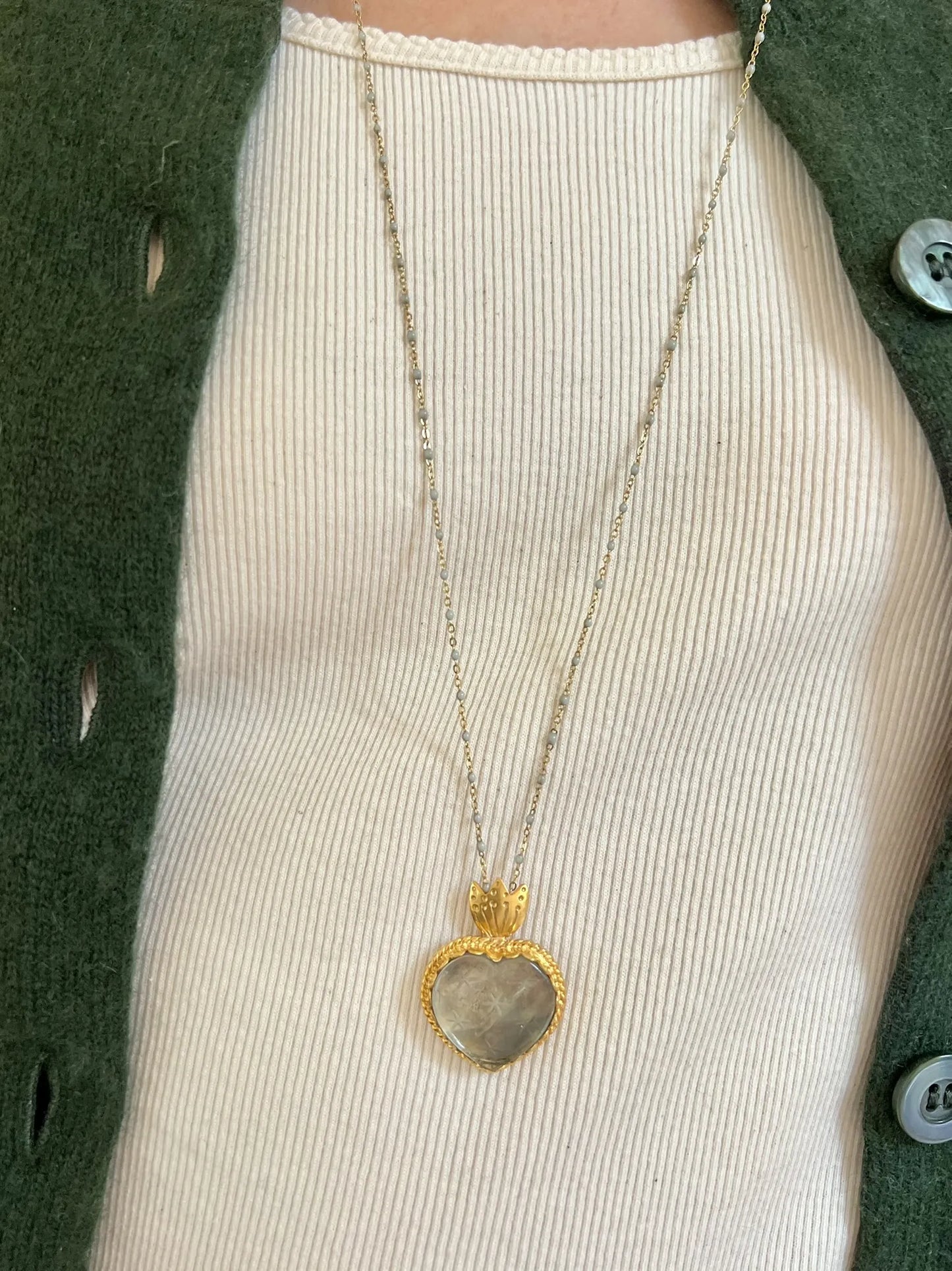 ojigi Madhura pendentif cœur améthyste verte 