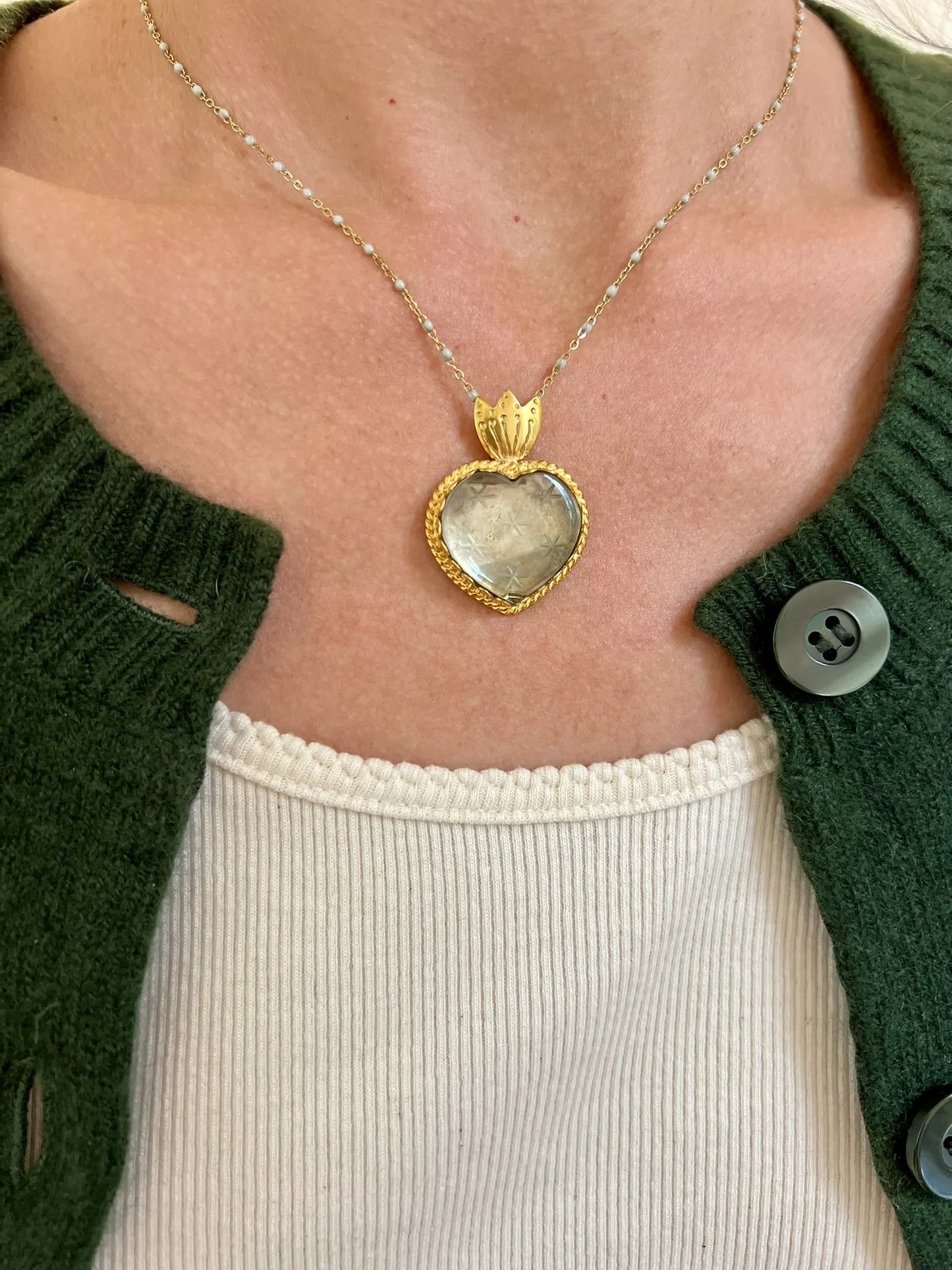 ojigi Madhura pendentif cœur améthyste verte 