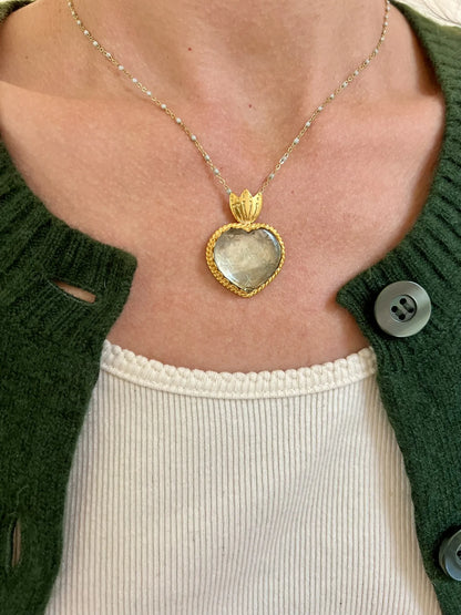 ojigi Madhura pendentif cœur améthyste verte 