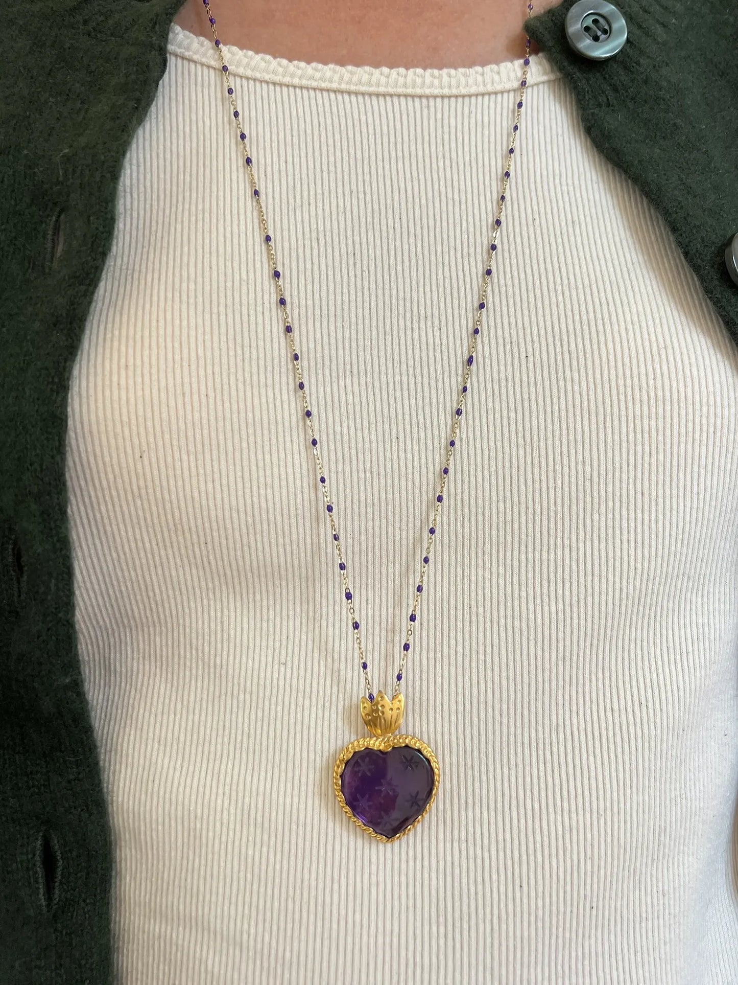 ojigi Madhura pendentif cœur améthyste violette