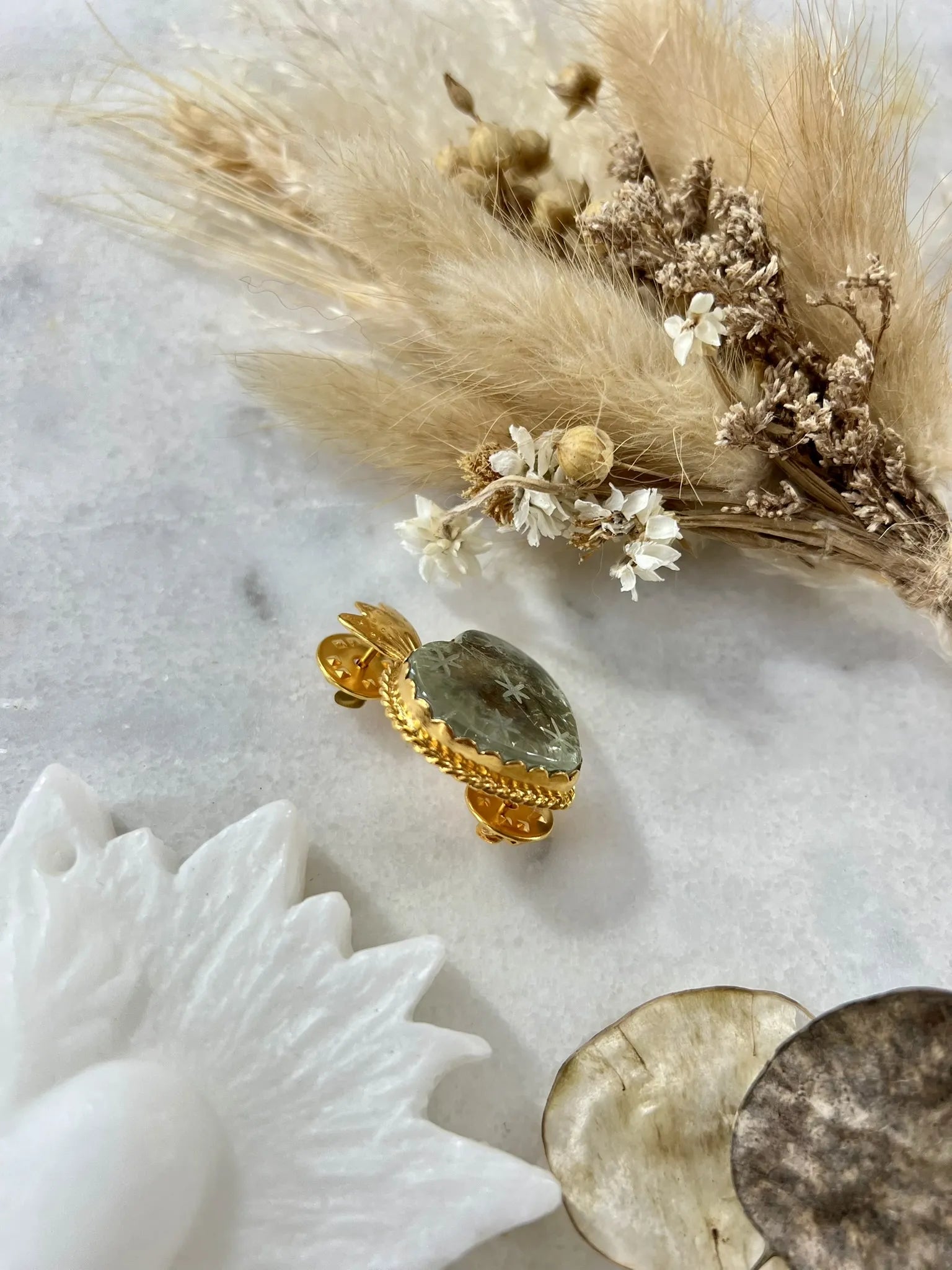 ojigi broche faites un vœu améthyste verte