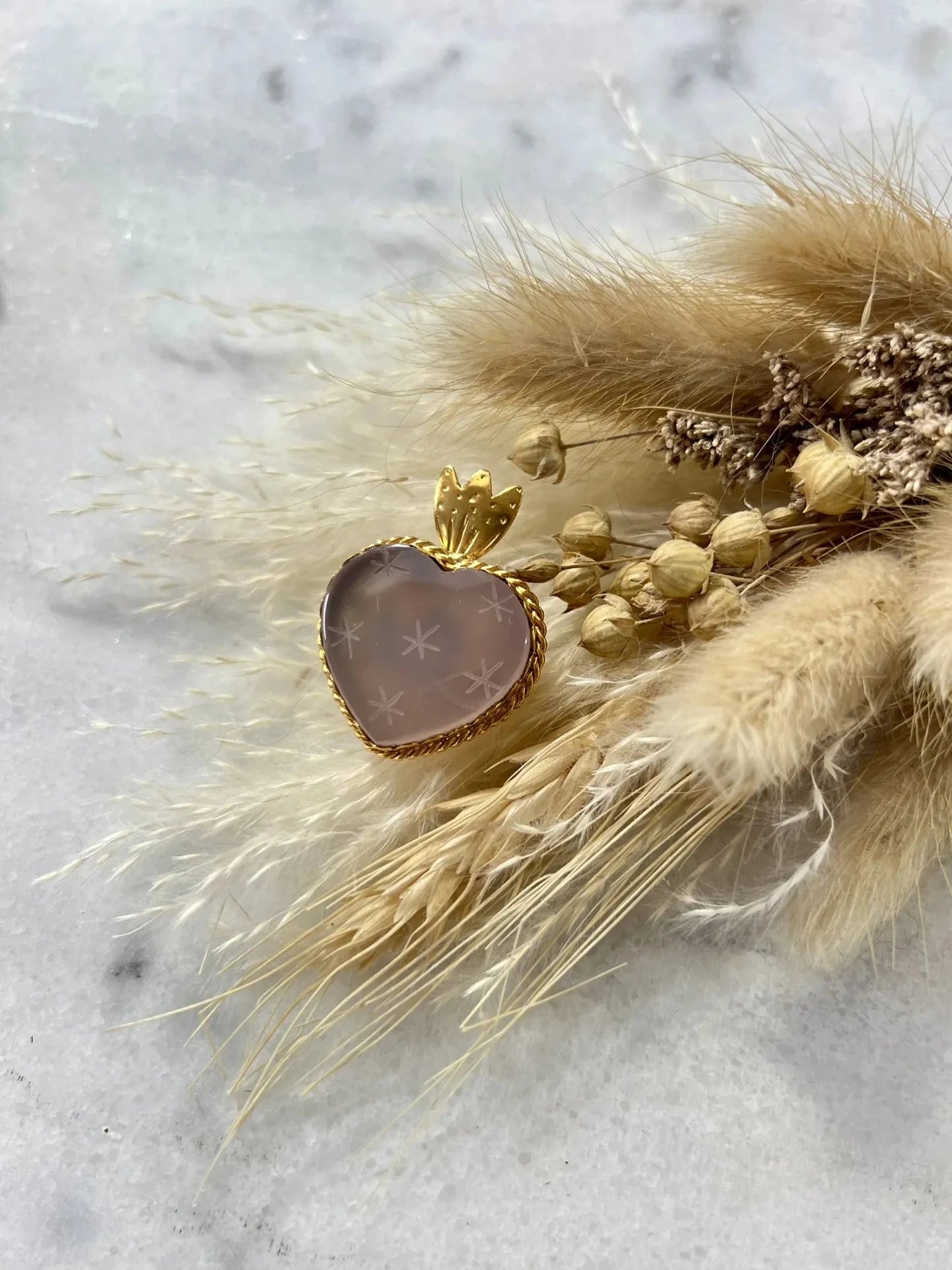 ojigi broche faites un vœu Calcédoine rose 