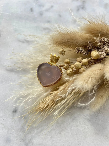 ojigi broche faites un vœu Calcédoine rose 