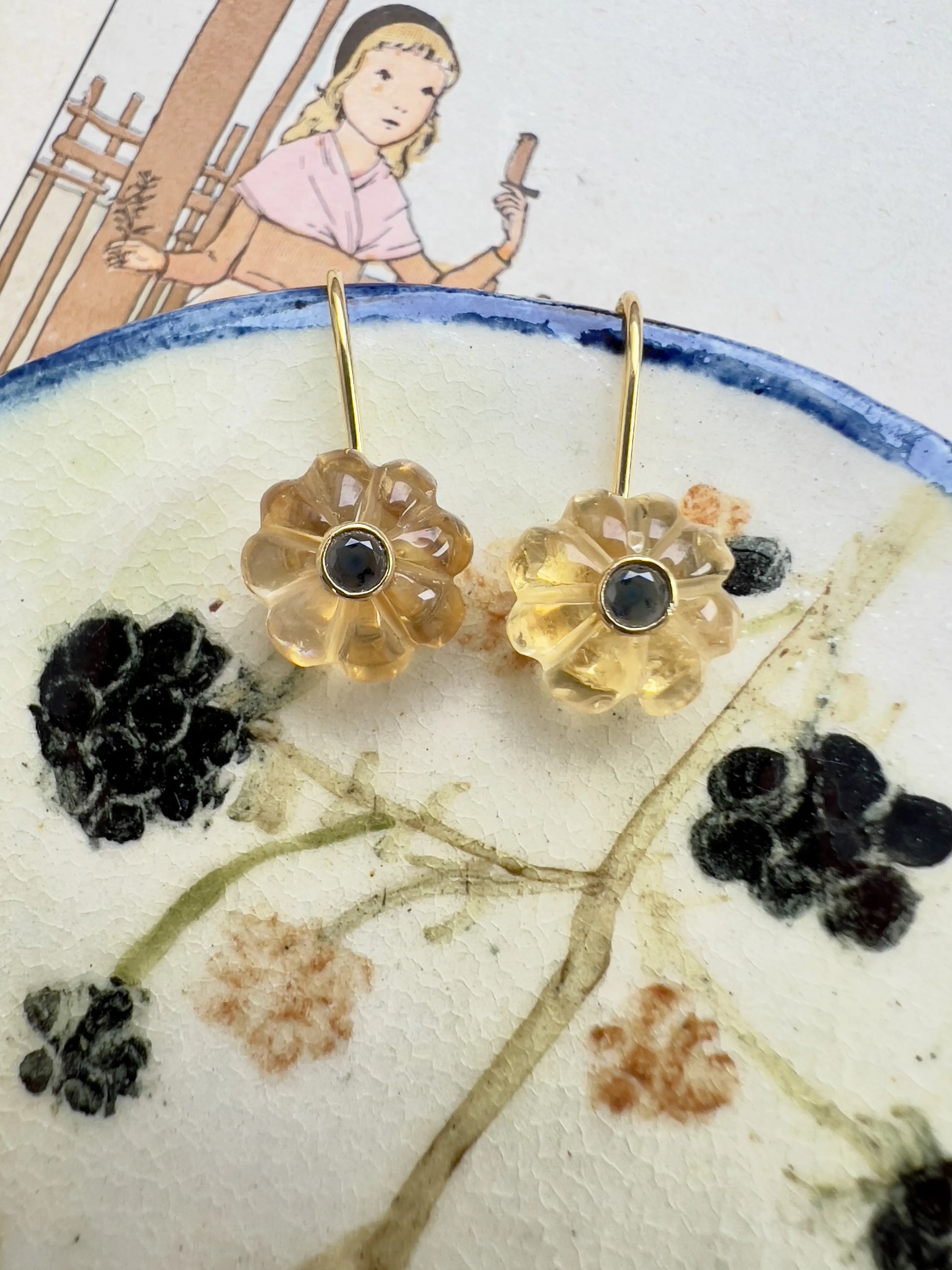 ojigi boucles d oreilles baie citrine iolite