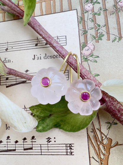 ojigi boucles d oreilles baies quartz rose grenat