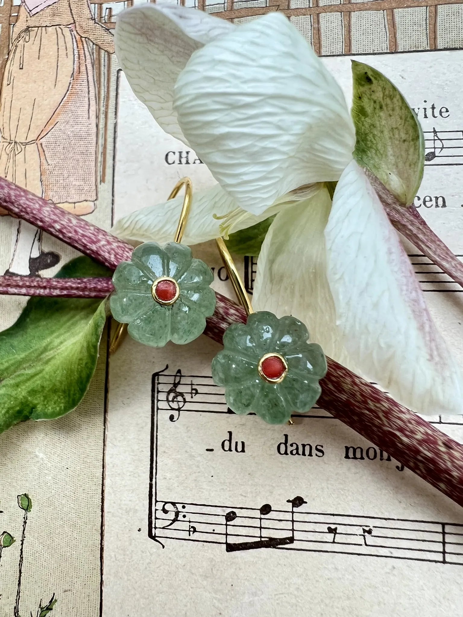 ojigi boucles d oreilles baies aventurine corail