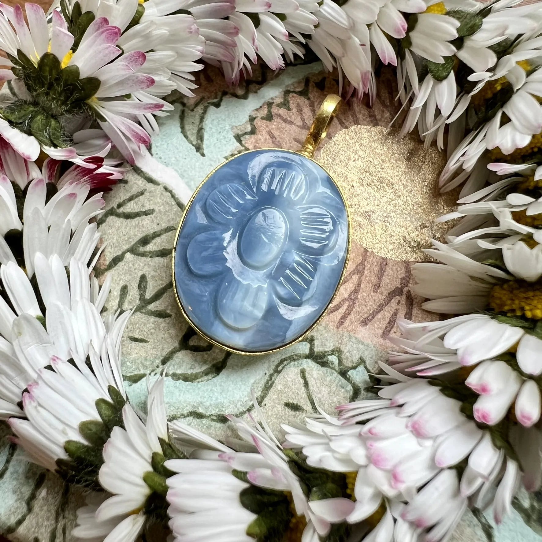 ojigi pendentif yuna XL calcédoine bleue