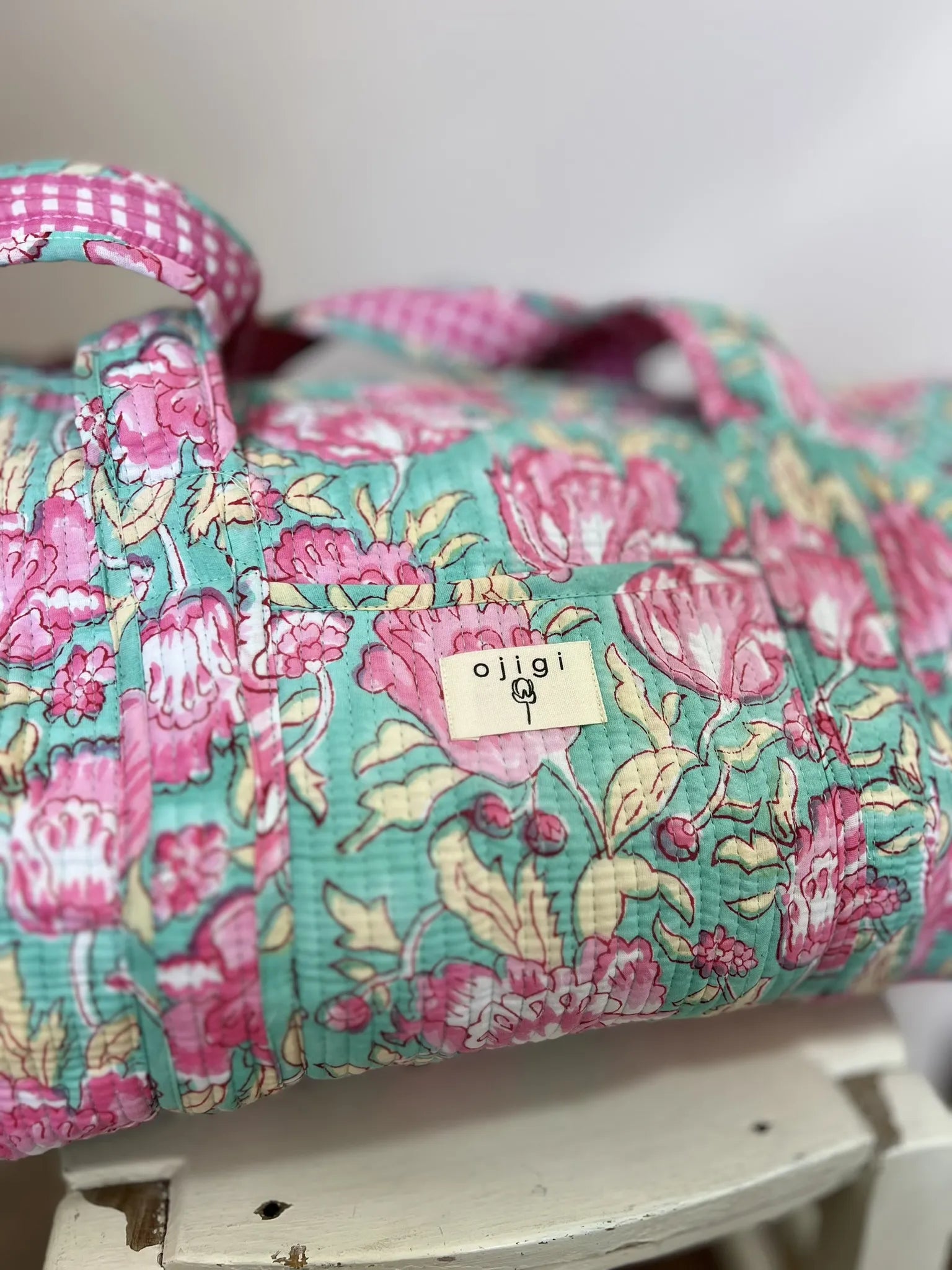 ojigi sac week end escampette turquoise rose
