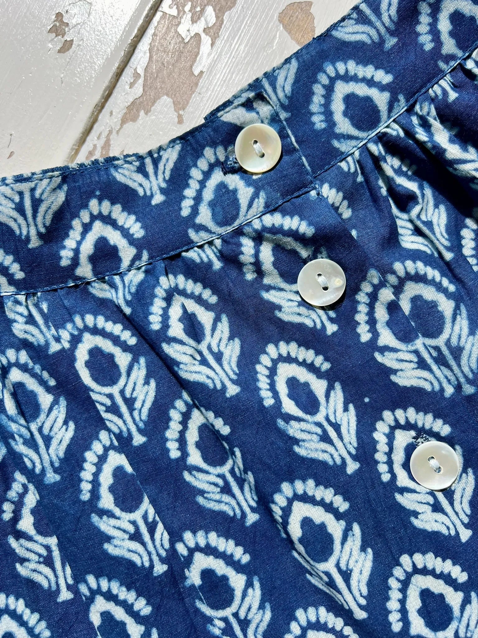ojigi jupe longue block print indigo