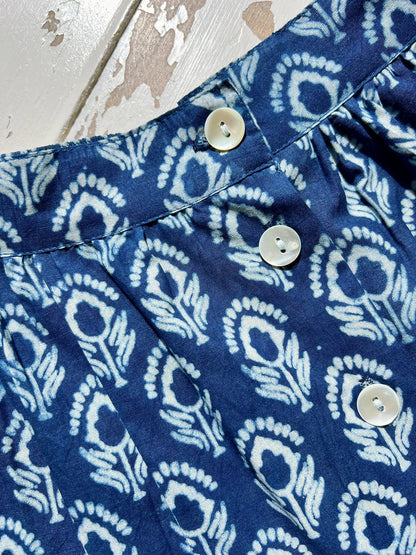 ojigi jupe longue block print indigo