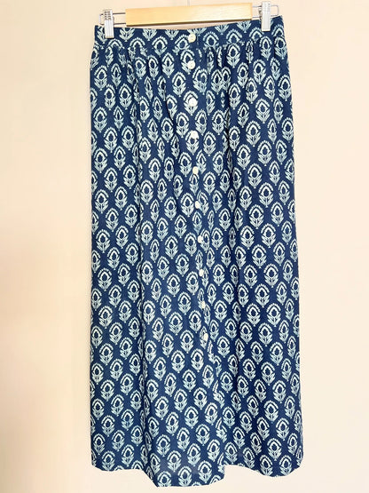 ojigi jupe longue block print indigo