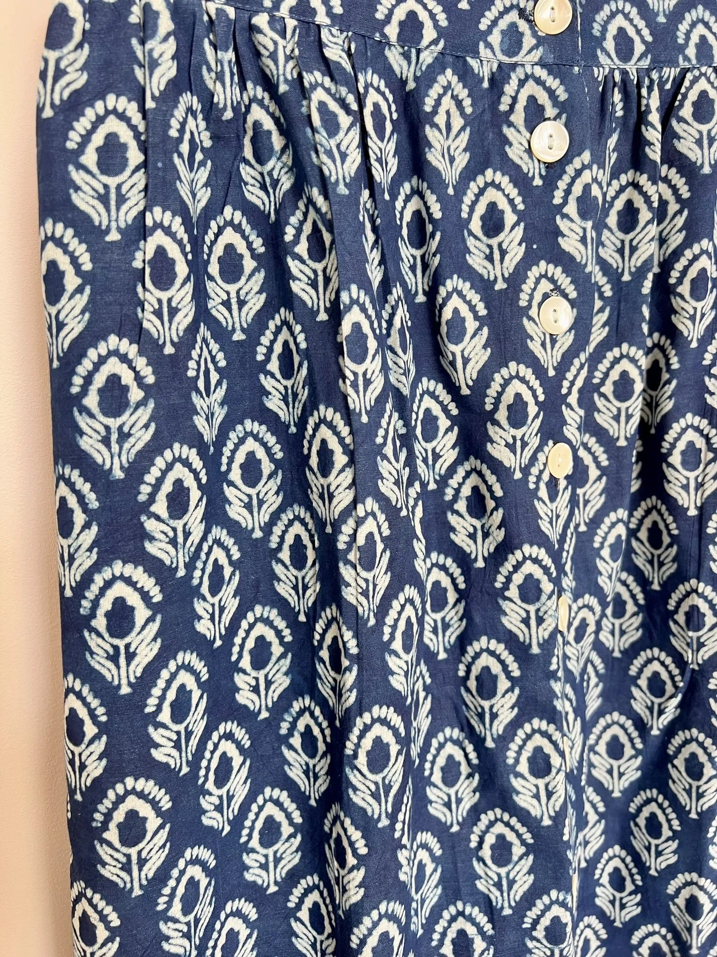 ojigi jupe longue block print indigo