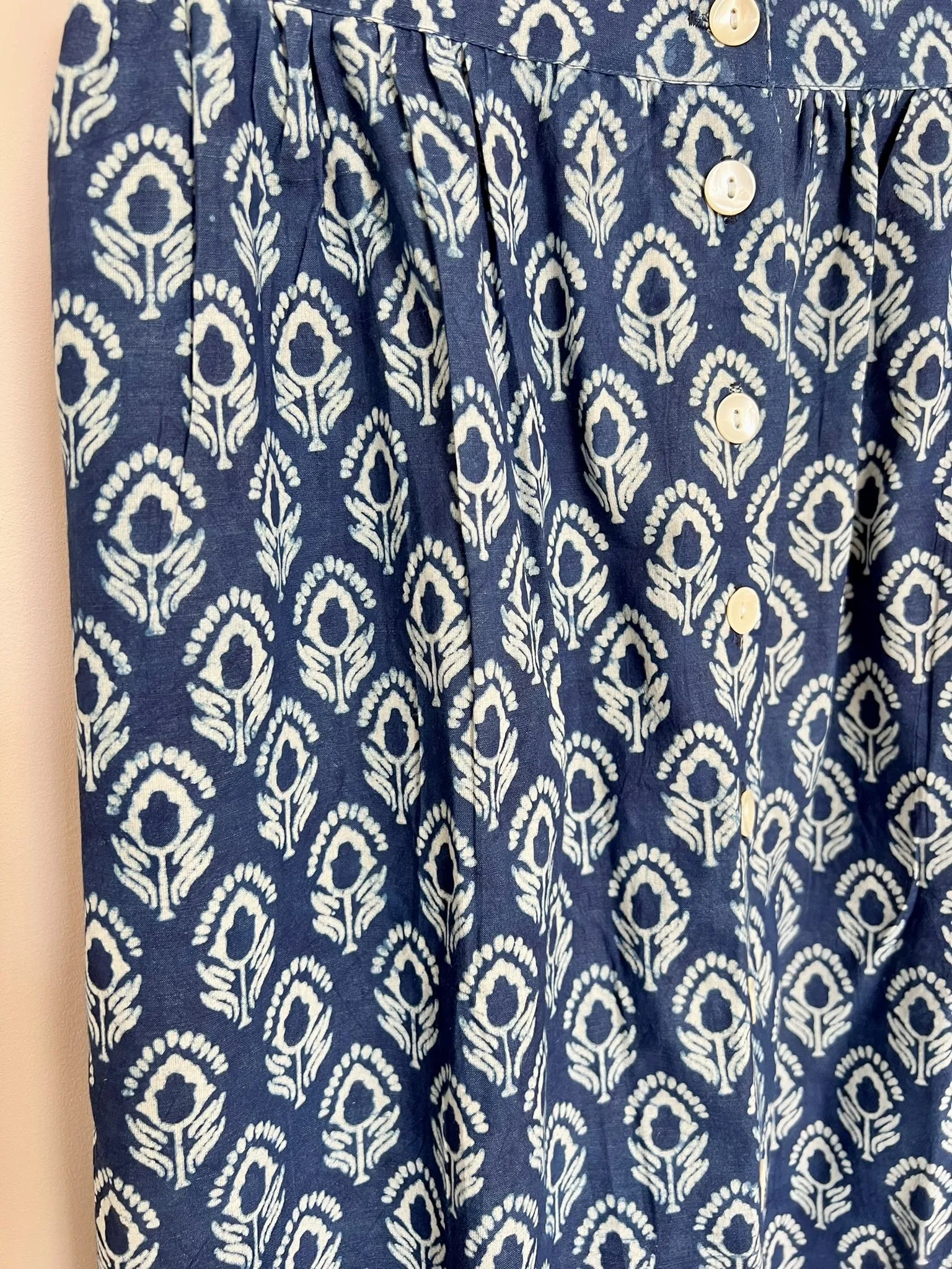 ojigi jupe longue block print indigo