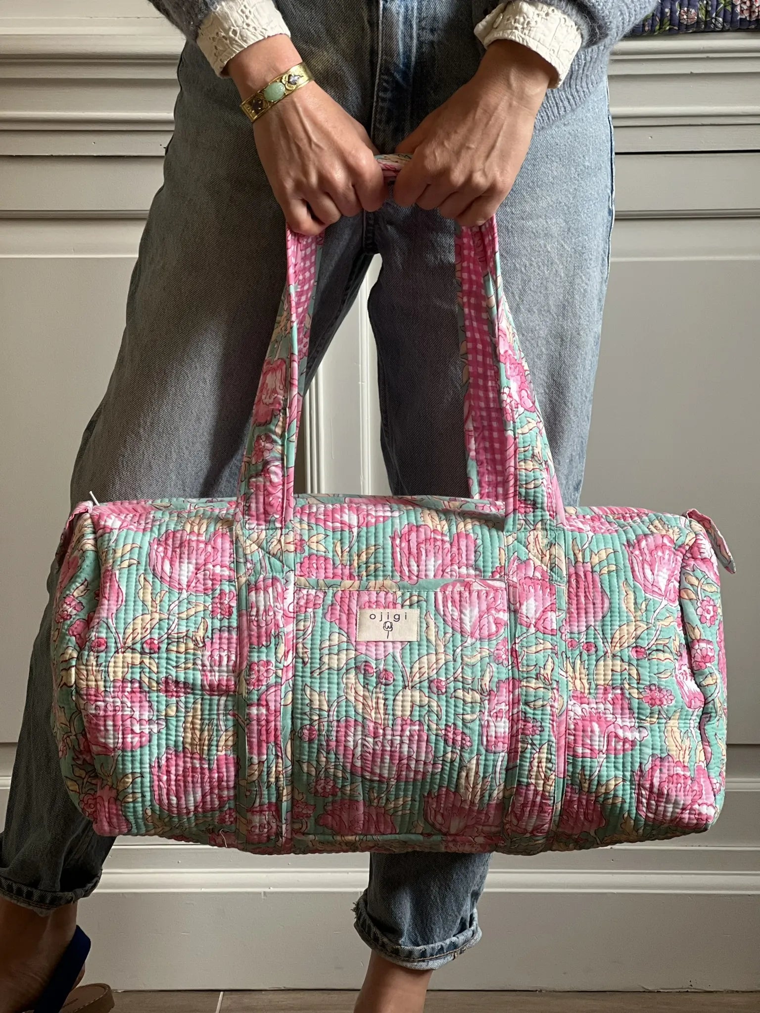 ojigi sac week end escampette turquoise rose