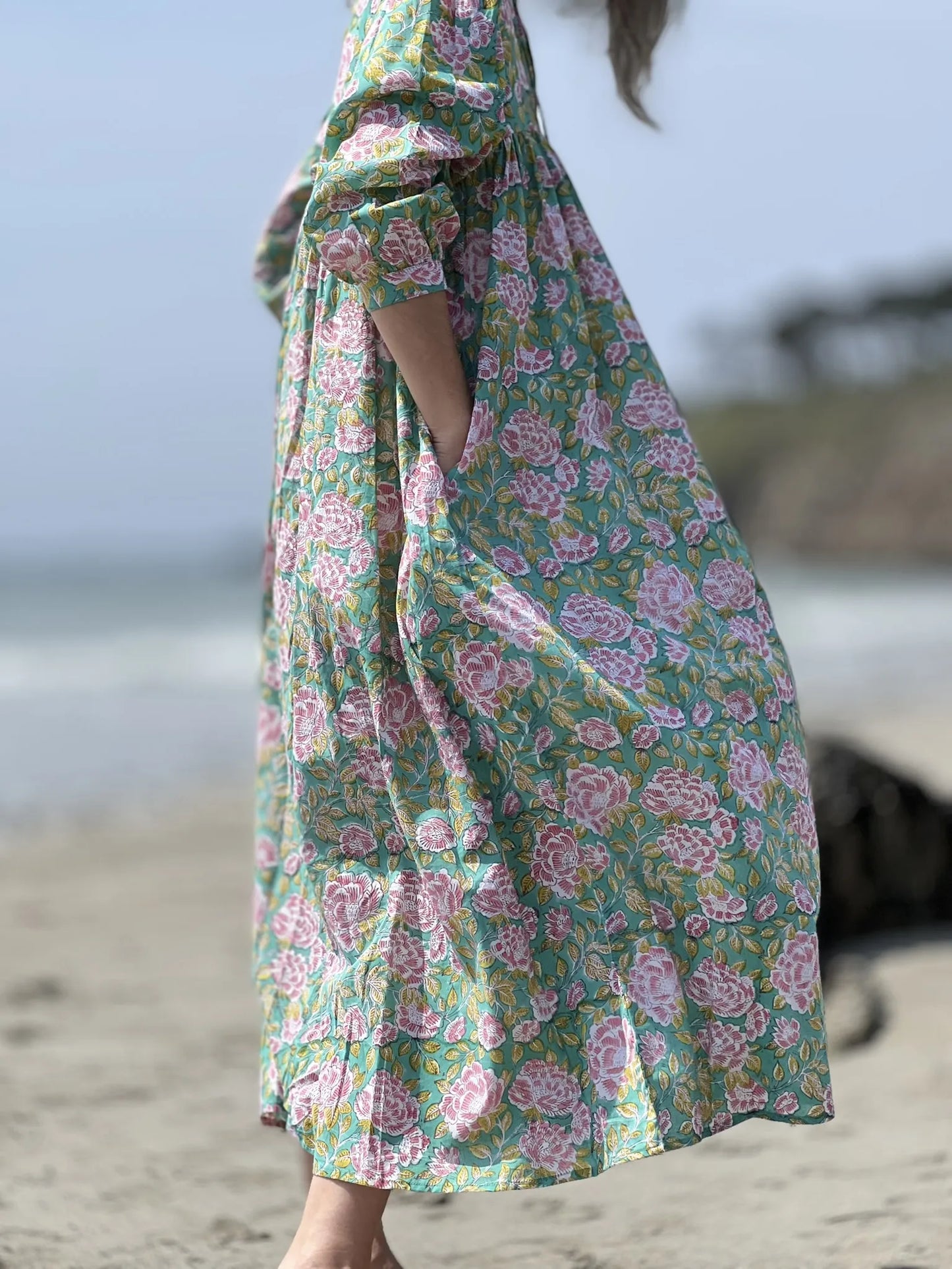 ojigi robe Eugénie pivoine vert d'eau rose