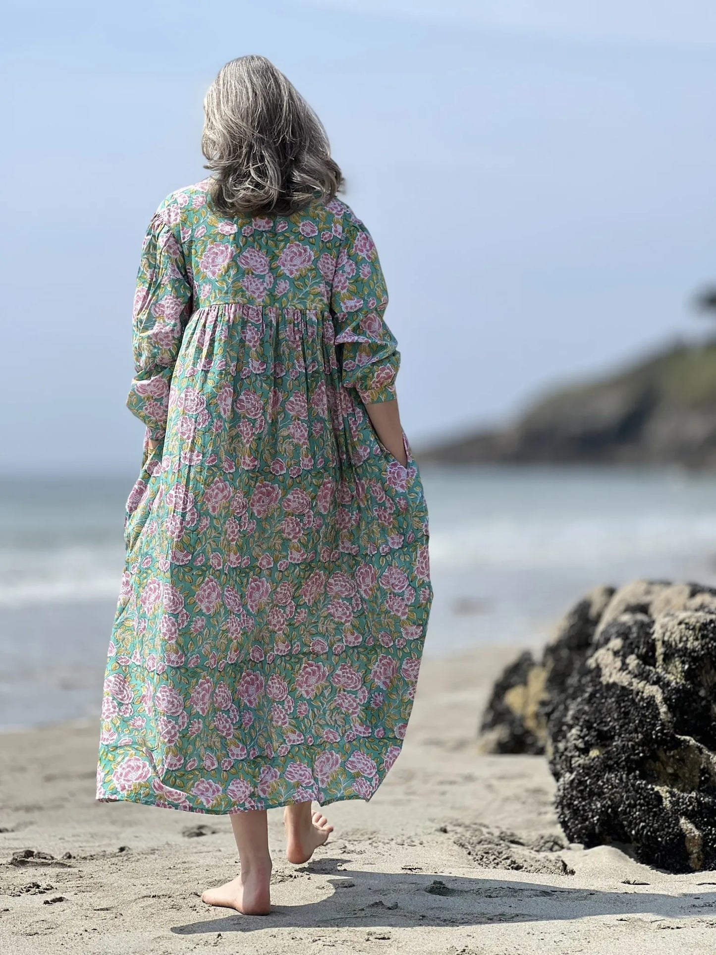 ojigi robe Eugénie pivoine vert d'eau rose