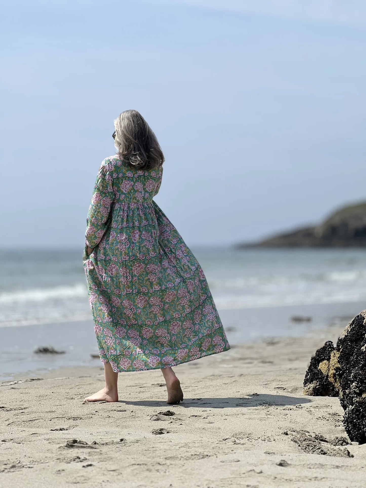 ojigi robe Eugénie pivoine vert d'eau rose