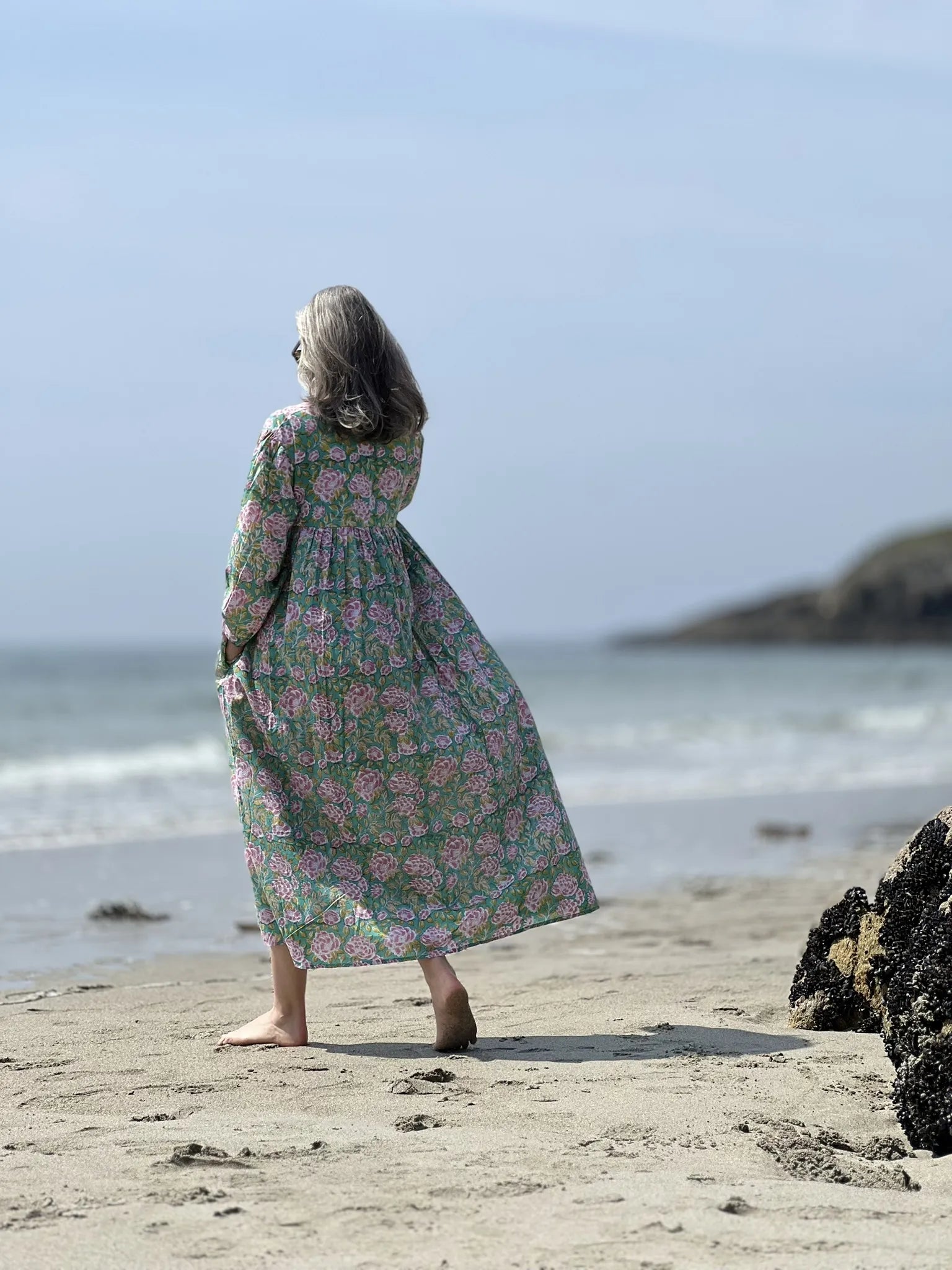 ojigi robe Eugénie pivoine vert d'eau rose