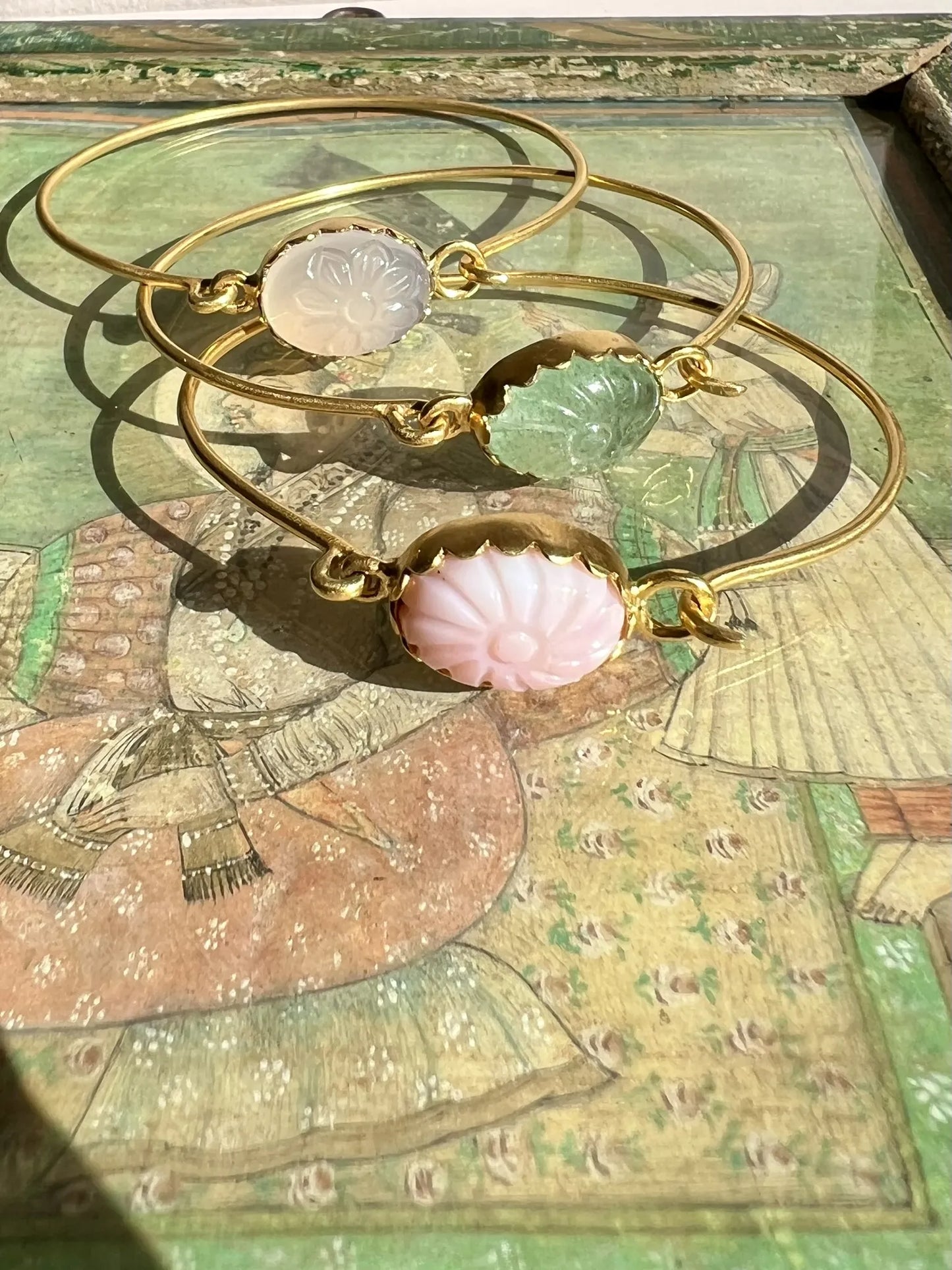 ojigi bracelet jonc jaya opale rose aventurine pierre de lune rose