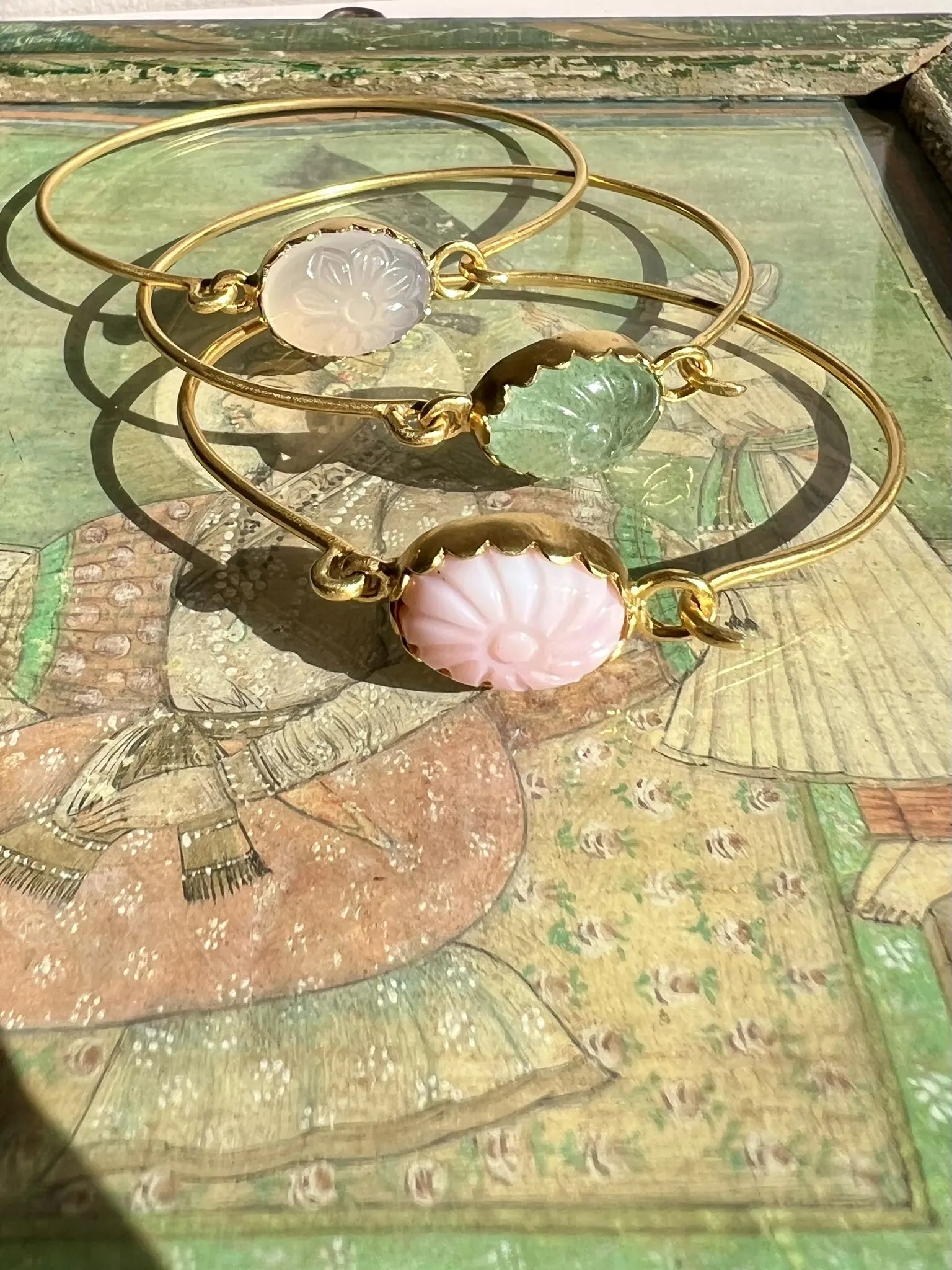 ojigi bracelet jonc jaya opale rose aventurine pierre de lune rose