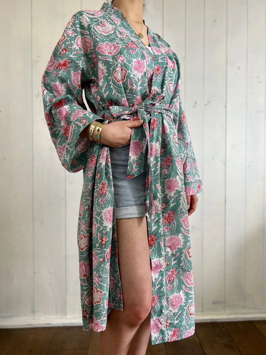 ojigi kimono goa turquoise rose orangé