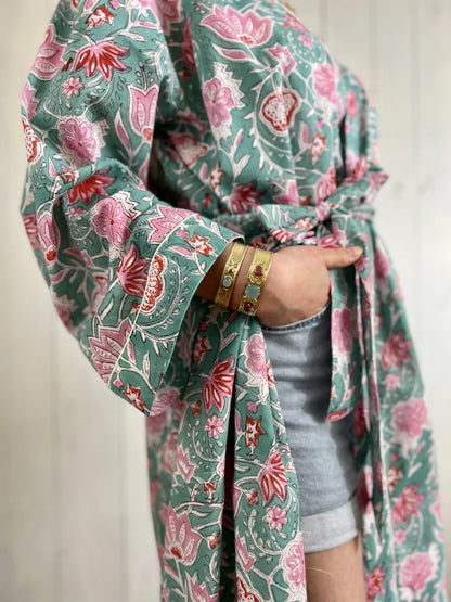 ojigi kimono goa turquoise rose orangé