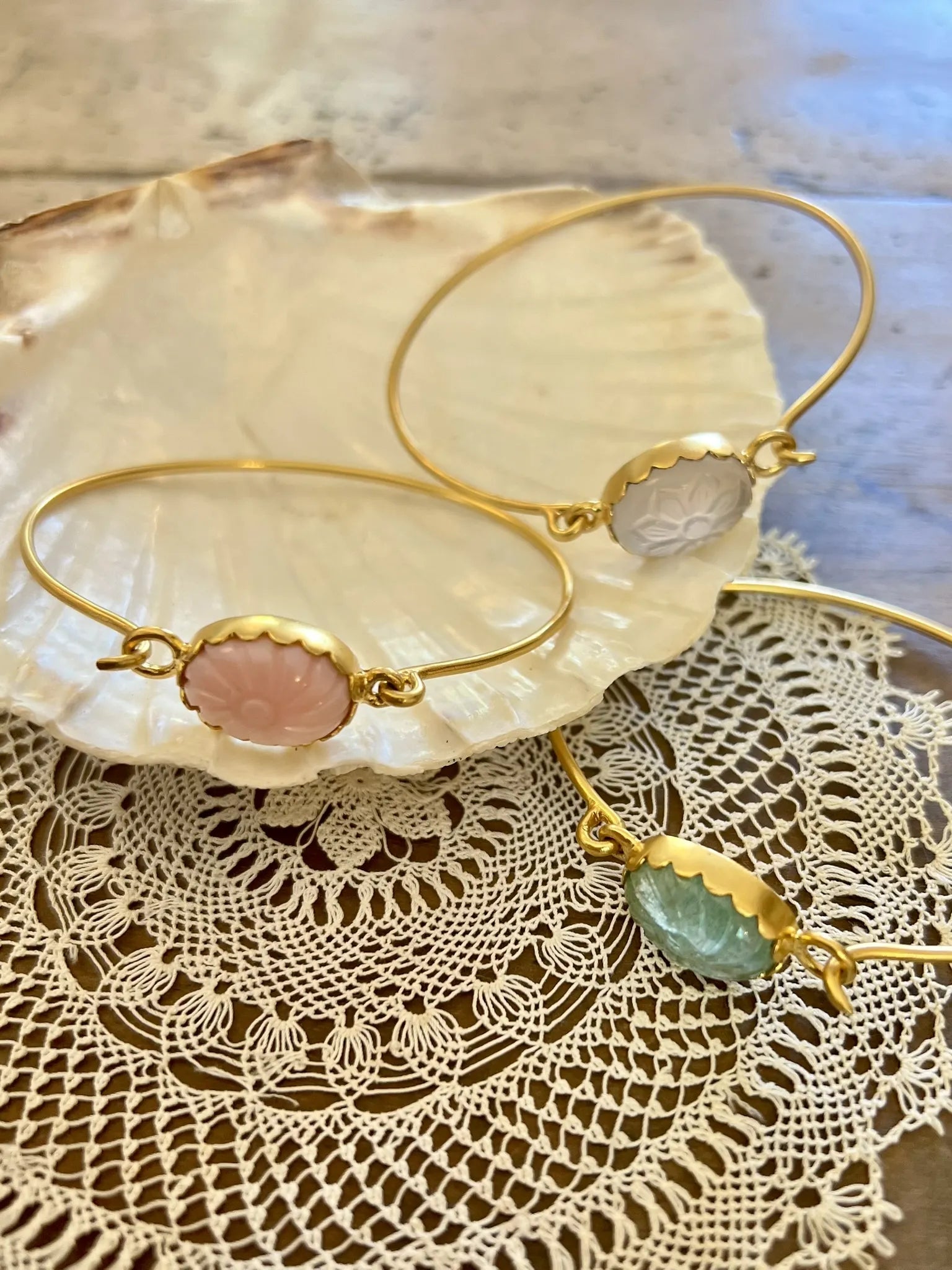 ojigi bracelet jonc jaya opale rose aventurine pierre de lune rose