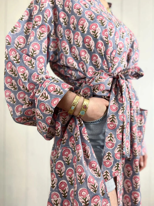 ojigi kimono Goa bleu ciel rose vert