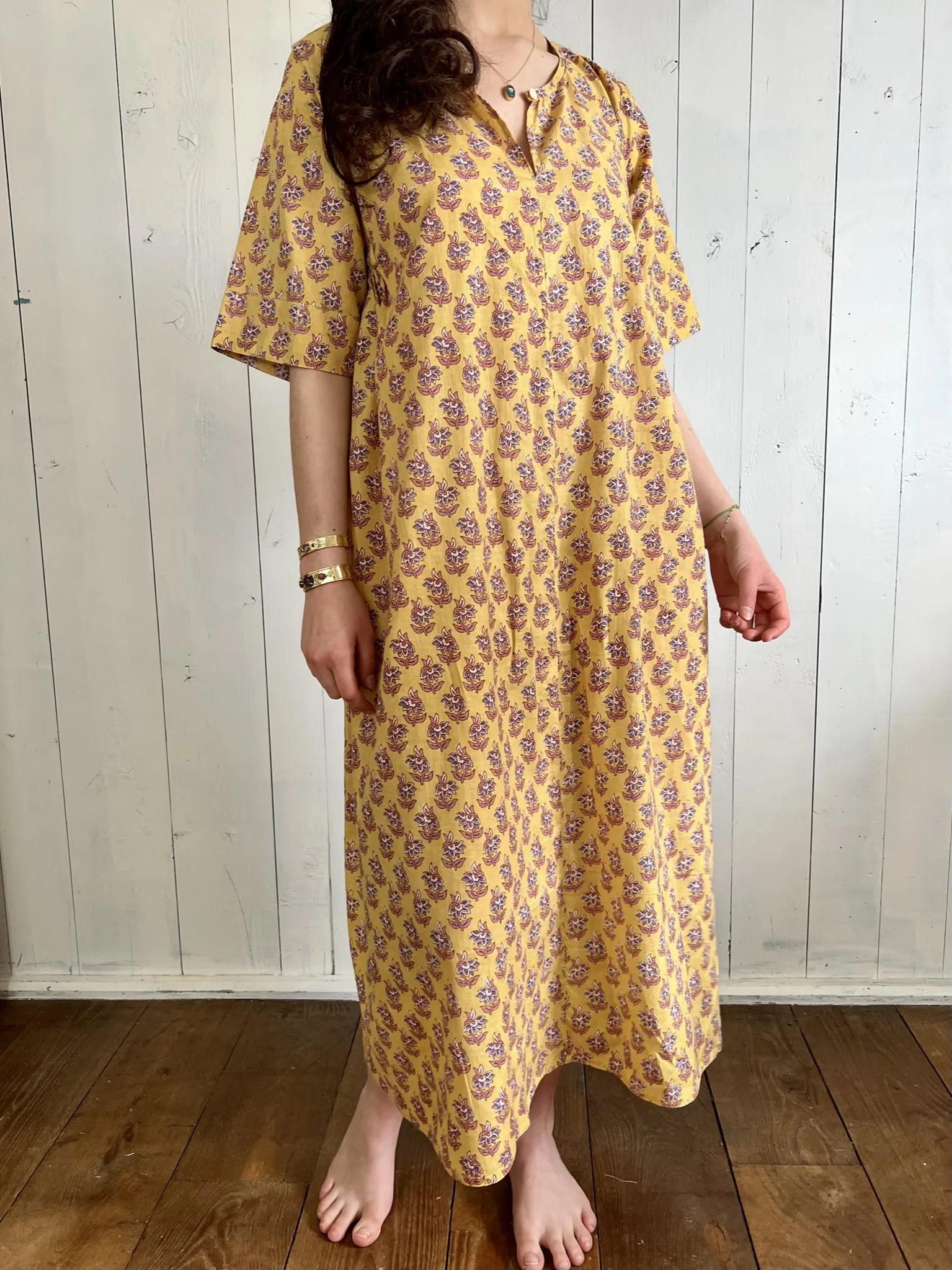 ojigi robe longue Joséphine jaune bleu vieux rose