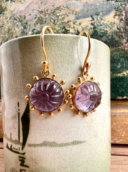 ojigi boucles d'oreilles dormeuses fleurs améthyste