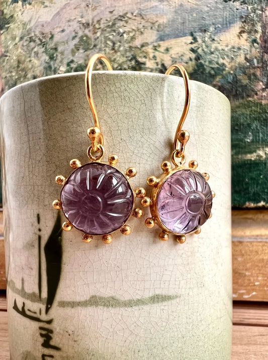 ojigi boucles d'oreilles dormeuses fleurs améthyste