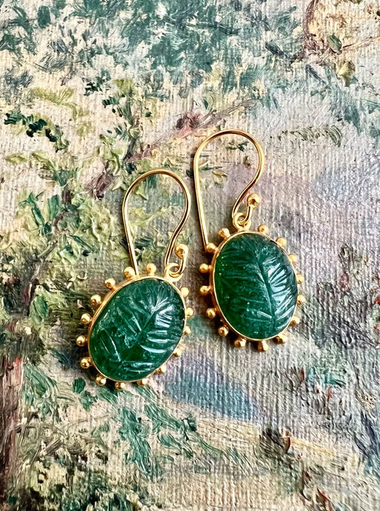 ojigi boucles d'oreilles dormeuse palme aventurine verte