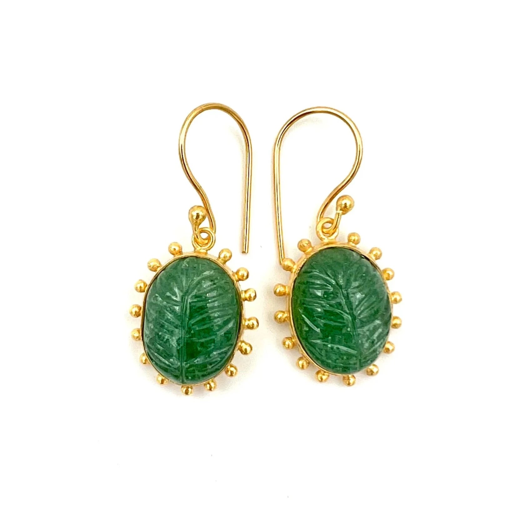 ojigi boucles d'oreilles dormeuse palme aventurine verte
