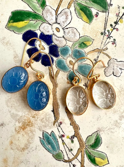 ojigi boucle d'oreilles dormeuse fleur ovale améthyste verte