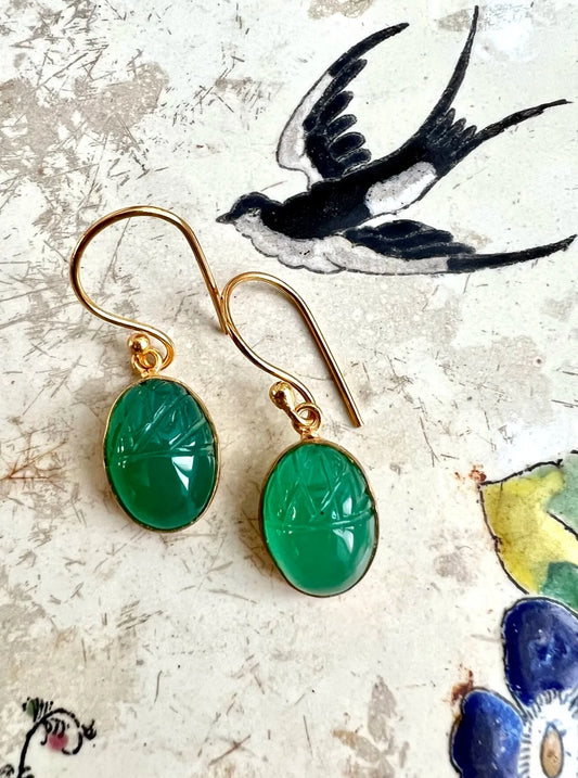 ojigi boucles d'oreilles dormeuses gland onyx verte