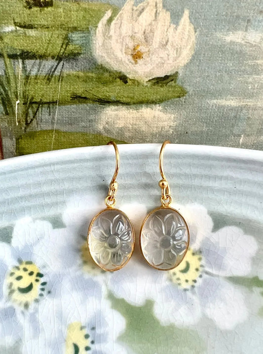 ojigi boucle d'oreilles dormeuse fleur ovale améthyste verte