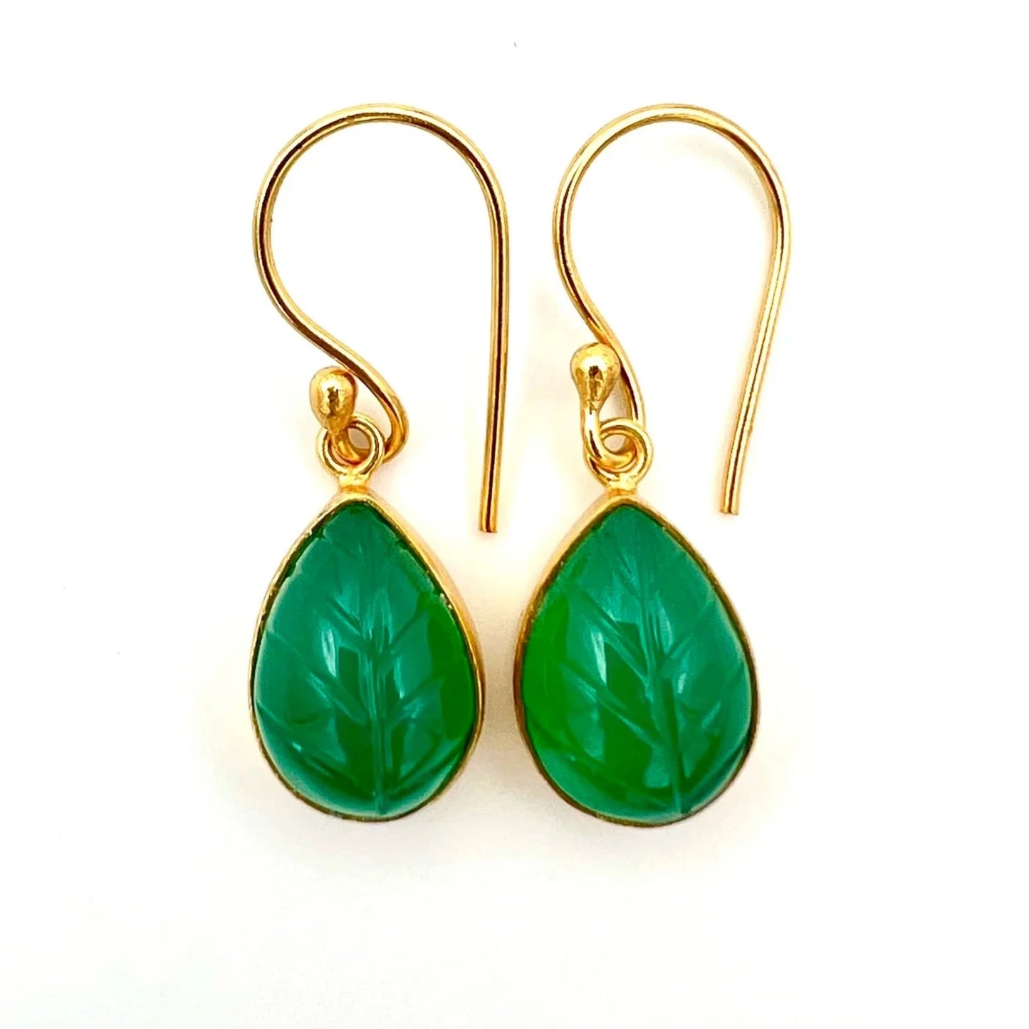 ojigi boucles d'oreilles dormeuses feuille onyx verte