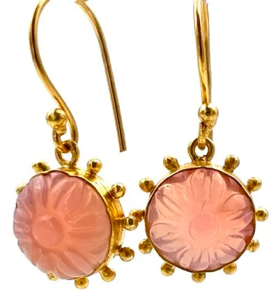 ojigi boucles d'oreilles dormeuses fleurs opale rose