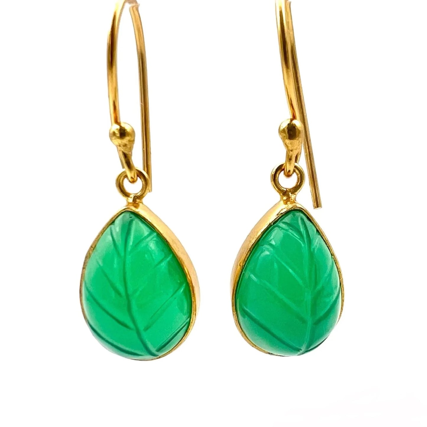 ojigi boucles d'oreilles dormeuses feuille onyx verte